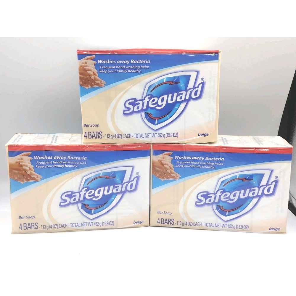 Safeguard:Antibacterial Deodorant Soap Bar Eliminates 99% Bacteria 4ct Pack of 3